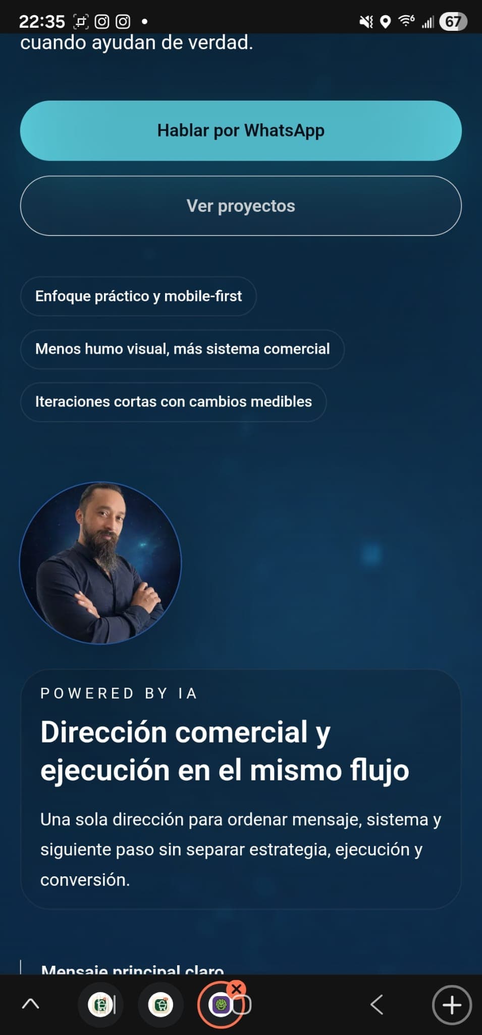 Captura real móvil de Powered by IA