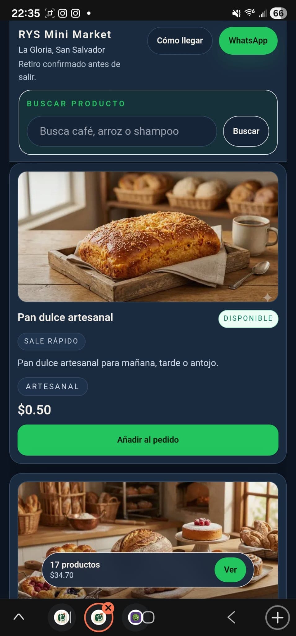 Captura real móvil de RYS Minimarket